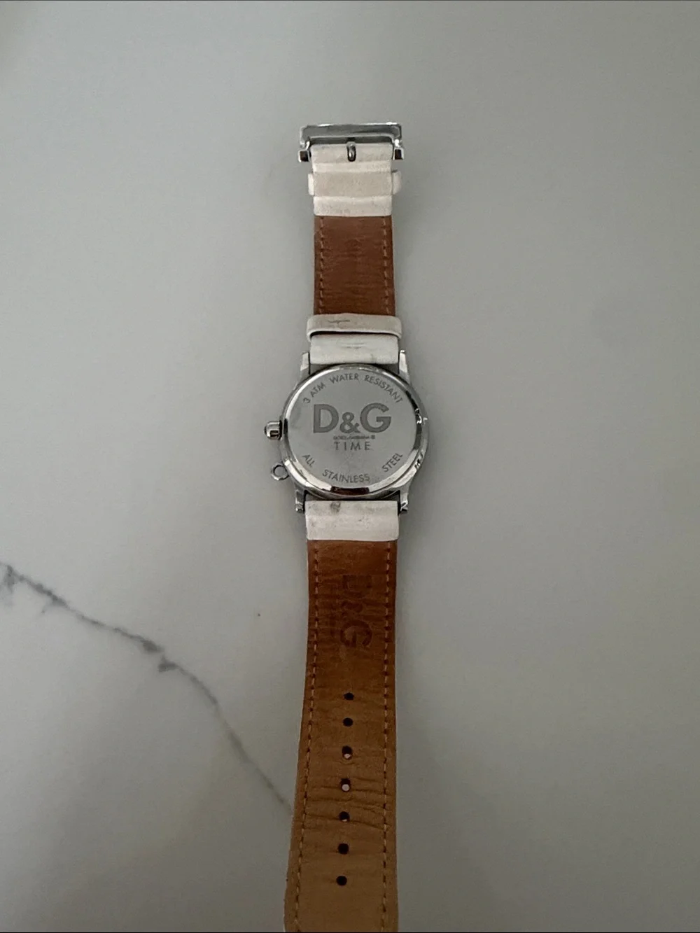Dolce & Gabbana White Leather Strap Crystal Logo Watch